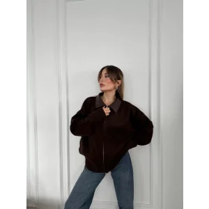 Arnay Deri Yakalı Pamuk Dokulu Çift Taraflı Çalışan Fermuar Ceket - Kahve