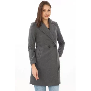 Arnay Düğmeli İçi Astarlı Kadın Kaşmir Kaşe Kaban - Füme