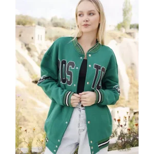 Arnay Erkek Baskılı 3 İplik İçi Pamuklu Kolej Ceket - Yeşil