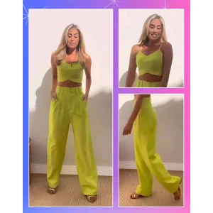 Arnay Kadın Askı Detaylı Crop Ve Pantolon Takım - Açık Yeşil