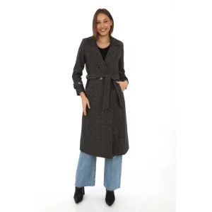 Arnay Kadın Astarlı Balık Sırtı Kaşmir Kaşe Kaban - Kahverengi