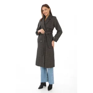 Arnay Kadın Balık Sırtı Kaşmir Uzun Kaşe Kaban - Kahverengi