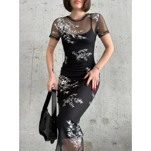 Arnay Kadın Baskılı Şifon Kimono Elbise - Siyah