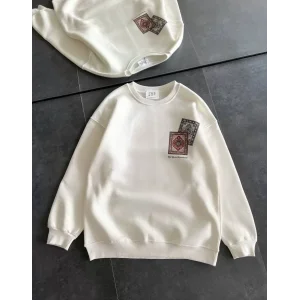 Arnay Kadın Bisiklet Yaka Baskılı Sweatshirt - Beyaz