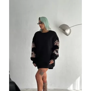 Arnay Kadın Bisiklet Yaka Baskılı Sweatshirt - Siyah