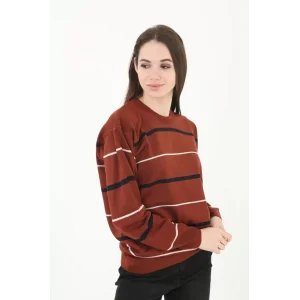 Arnay Kadın Çizgili Nakışlı Kazak - Kırmızı