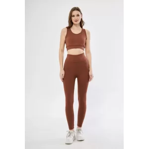 Arnay Kadın Crop Tayt İkili Spor Takımı - Kahve