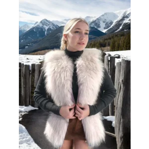 Arnay Kadın Fermuarlı Koyun Derisi Tilki Kürkü - Beyaz