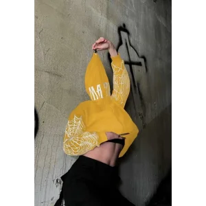 Arnay Kadın İki İplik Örümcek Baskılı Oversize Hırka - Sarı