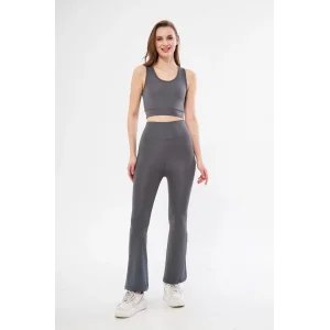 Arnay Kadın İspanyol Paça Taytli Croplu Takım - Füme