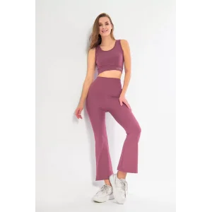 Arnay Kadın İspanyol Paça Taytli Croplu Takım - Mor