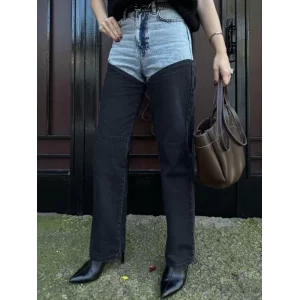 Arnay Kadın Jeans Kot Parçalı Palazzo Pantolon - Siyah
