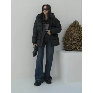 Arnay Kadın Kapüşonlu Bomber Ceket Mont - Siyah