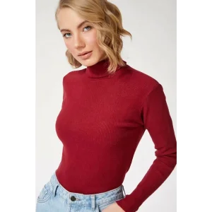 Arnay Kadın Kaşkorse Boğazlı Full Likralı Fitilli Body Kazak - Bordo