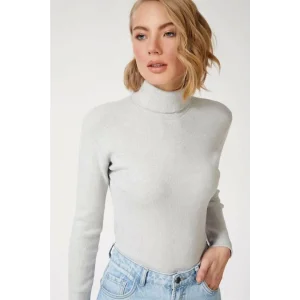 Arnay Kadın Kaşkorse Boğazlı Full Likralı Fitilli Body Kazak - Gri