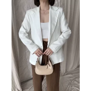 Arnay Kadın Keten Blazer Caket - Beyaz