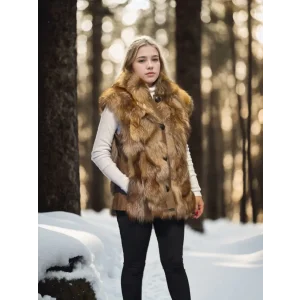 Arnay Kadın Kolsuz Hakiki Deri Kürk - Kahve