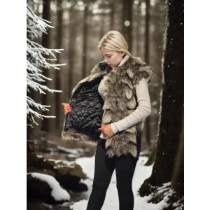 Arnay Kadın Kolsuz Hakiki Deri Kürk - Siyah