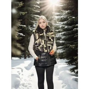 Arnay Kadın Kolsuz Hakiki Deri Kürk - Siyah