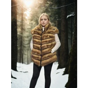 Arnay Kadın Kolsuz Hakiki Kürk - Kahve