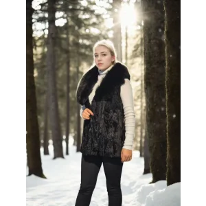 Arnay Kadın Kolsuz Hakiki Kürk - Siyah