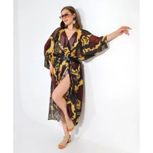 Arnay Kadın Rahat Kesim Kemerli Şifon Kimono - Kahve