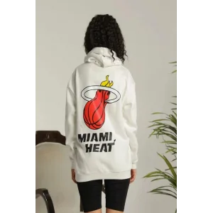 Arnay Kadın Sırt Baskılı Oversize Üç İplik Kapüşonlu Sweatshirt - Beyaz