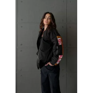 Arnay Kadın Sırt Ve Kol Parça Baskılı Bomber Ceket - Siyah