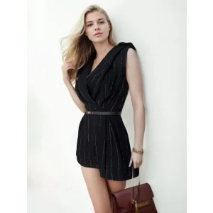 Arnay Kadın Şortlu Kemerli Tulum - Siyah