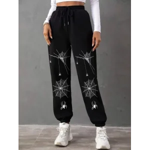 Arnay Kadın Üç İplik Örümcek Baskılı Eşofman Altı - Siyah