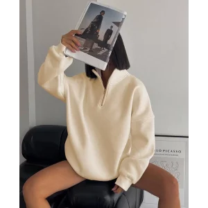 Arnay Kadın Yarım Fermuarlı Üç İplik Sweatshirt - Bej