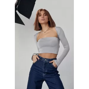 Arnay Kara Yaka Uzun Kollu Crop - Taş