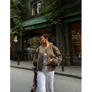 Arnay Kaşe Kaşmir Fermuarlı Ceket - Haki