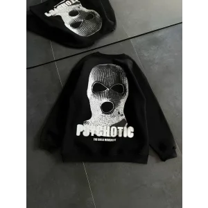 Arnay Kışlık Bisiklet Yaka Baskılı Sweatshirt - Siyah