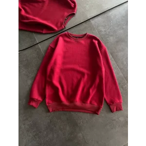 Arnay Kışlık Bisiklet Yaka Üç İplik Basic Sweatshirt - Bordo