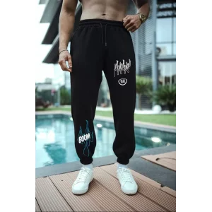 Arnay Kışlık Üç İplik Baskılı Eşofman Pantolon - Siyah