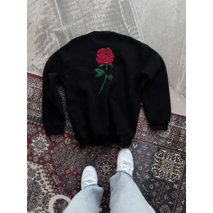 Arnay Oversize Üç İplik Bisiklet Yaka Baskılı Sweatshirt - Siyah