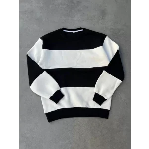 Arnay Parçalı Bisiklet Yaka Baskılı Sweatshirt - Siyah