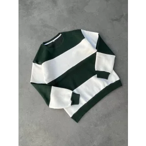 Arnay Parçalı Bisiklet Yaka Baskılı Sweatshirt - Yeşil