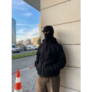 Arnay Samuray Kapüşonlu Zıp Fermuarlı Kapüşonlu Özel Tasarım Sweatshirt - Siyah