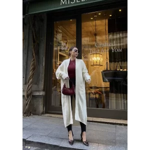 Arnay Triko Cepli Uzun Hırka - Beyaz