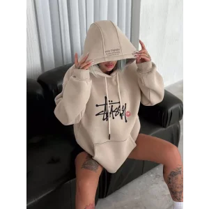 Arnay Üç İplik Kapşonlu Baskılı Sweatshirt - Bej