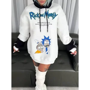 Arnay Üç İplik Kapşonlu Parçalı Baskılı Sweatshirt - Beyaz