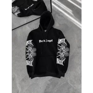 Arnay Üç İplik Kapüşonlu Baskılı Oversize Sweatshirt- Siyah