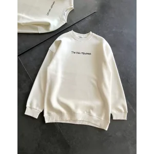 Arnay Üç İplik Penye Bisiklet Yaka Baskılı Sweatshirt - Beyaz