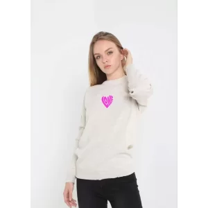 Arnay Unisex Bisiklet Yaka Baskılı Dokuma Triko - Bej