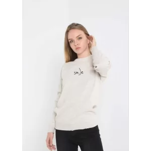 Arnay Unisex Bisiklet Yaka Baskılı Dokuma Triko - Bej