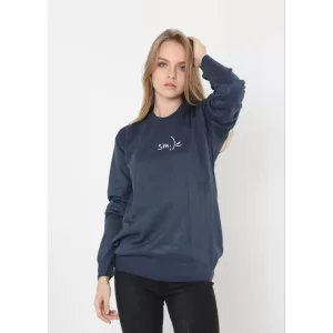 Arnay Unisex Bisiklet Yaka Baskılı Dokuma Triko - Indigo
