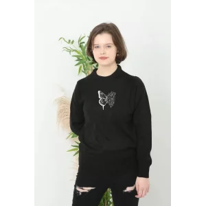 Arnay Unisex Bisiklet Yaka Baskılı Dokuma Triko - Siyah