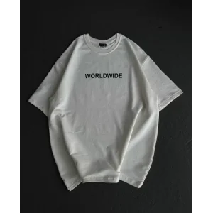 Arnay Unisex Bisiklet Yaka Baskılı Oversize T-shirt - Beyaz